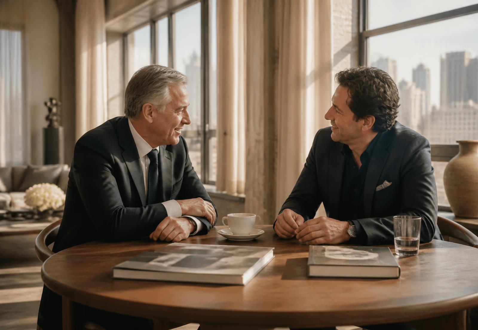 Two executives in conversation at a round table